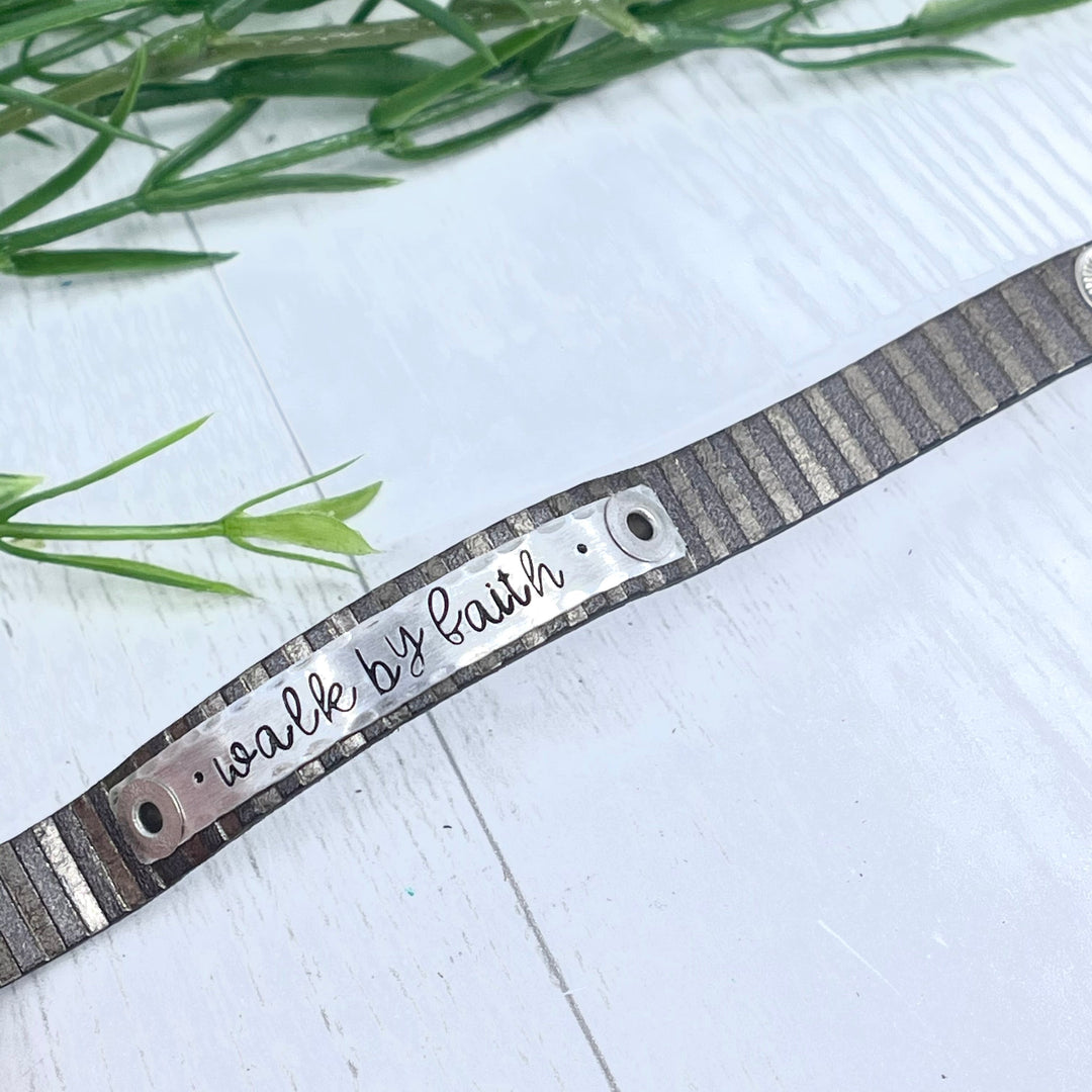 Walk by Faith Striped Taupe Leather Bracelet, adjustable Skinny Bracelets Create Hope Cuffs