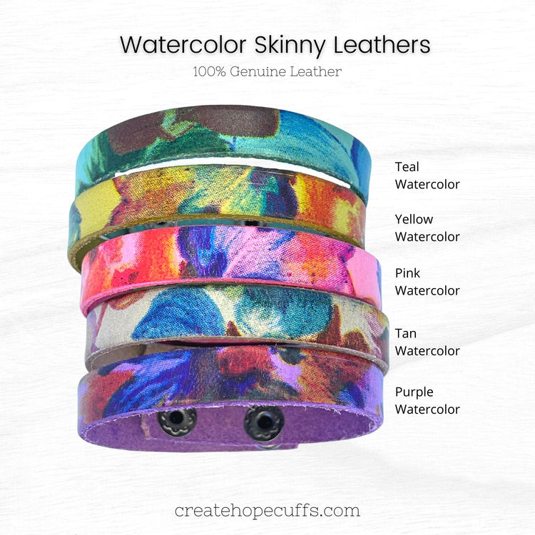 Watercolor Floral Skinny Leather Bracelet | 5 Colors | Women and Teens | adjustable Skinny Bracelets Create Hope Cuffs 