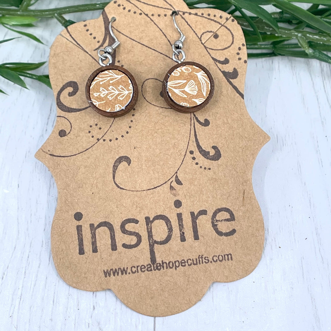 (Wholesale) Dangle Wood & Whimsy Yellow Leather Earrings | Hypoallergenic Wood Earrings Create Hope Cuffs