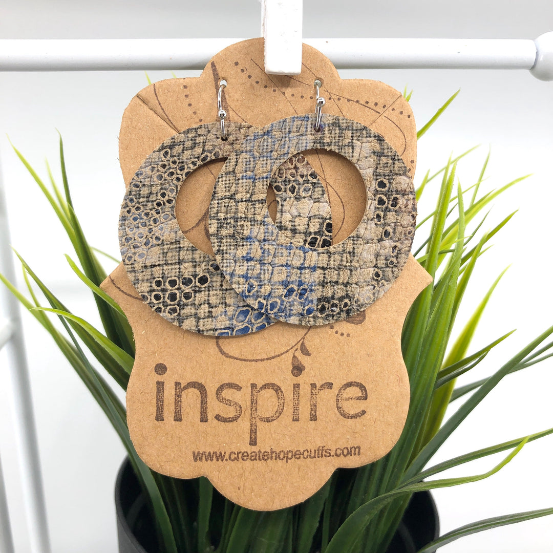 (Wholesale) Sand Snakeskin 2" Open Hoop Leather Earrings, Essential Oil Diffusers Leather Earrings Create Hope Cuffs