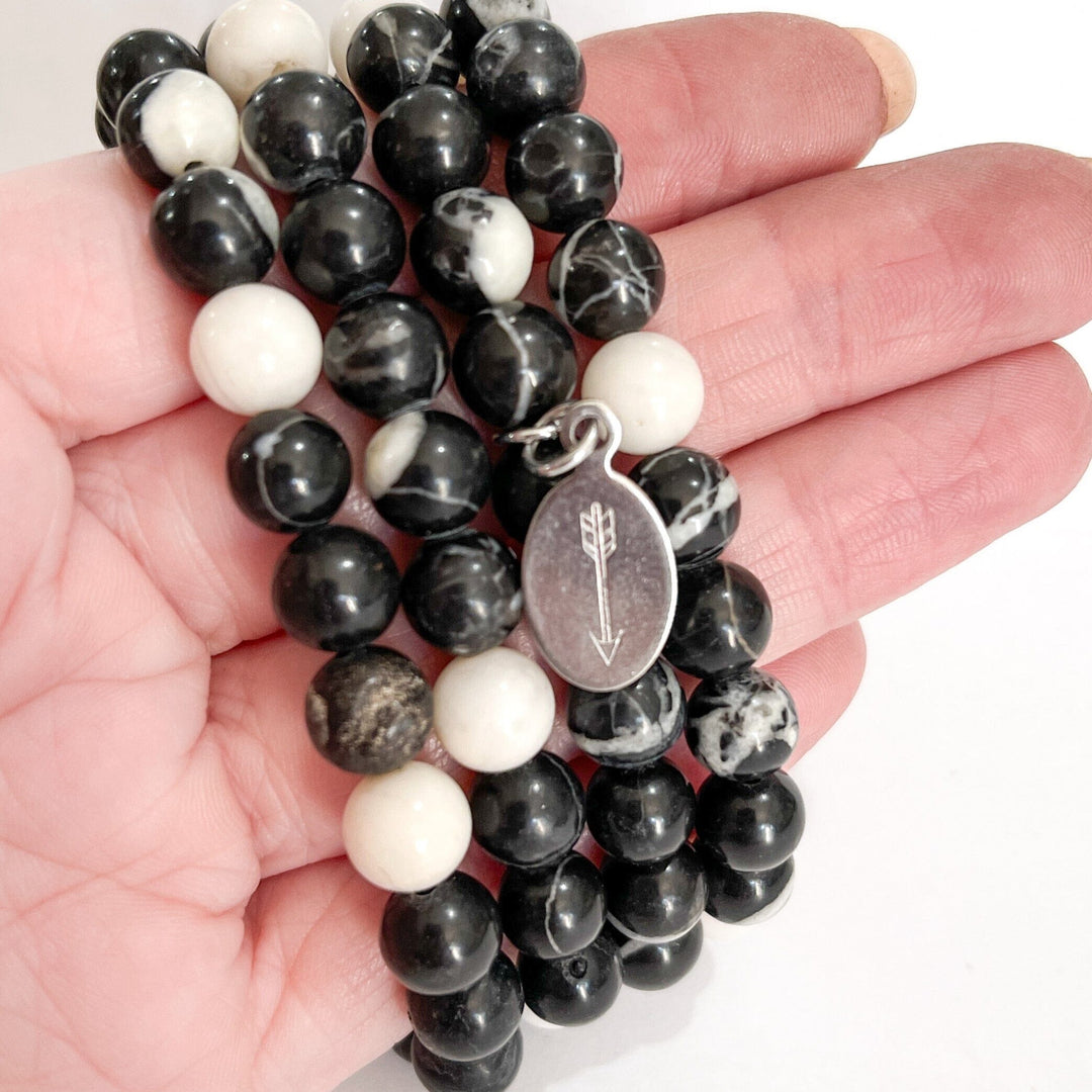 Zebra Jasper Bead Bracelet | Long Arrow Charm |8mm | Natural Gemstone | Womens Bracelets Create Hope Cuffs