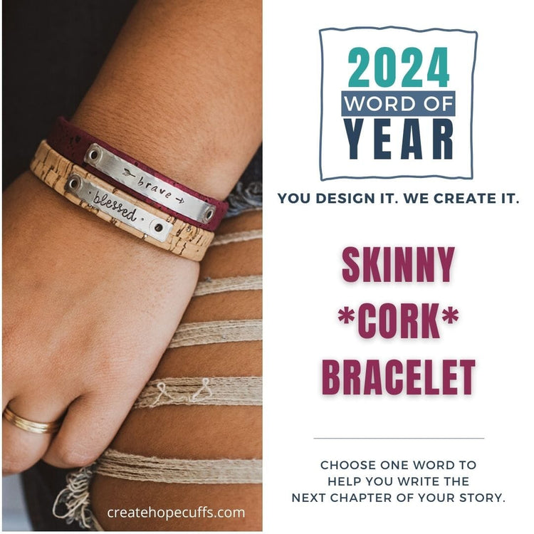 2024 WORD OF THE YEAR Cork Bracelet | Vegan ECO friendly | Womens | adjustable Skinny Bracelets Create Hope Cuffs 