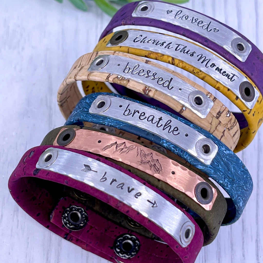 2024 WORD OF THE YEAR Cork Bracelet | Vegan ECO friendly | Womens | adjustable Skinny Bracelets Create Hope Cuffs 