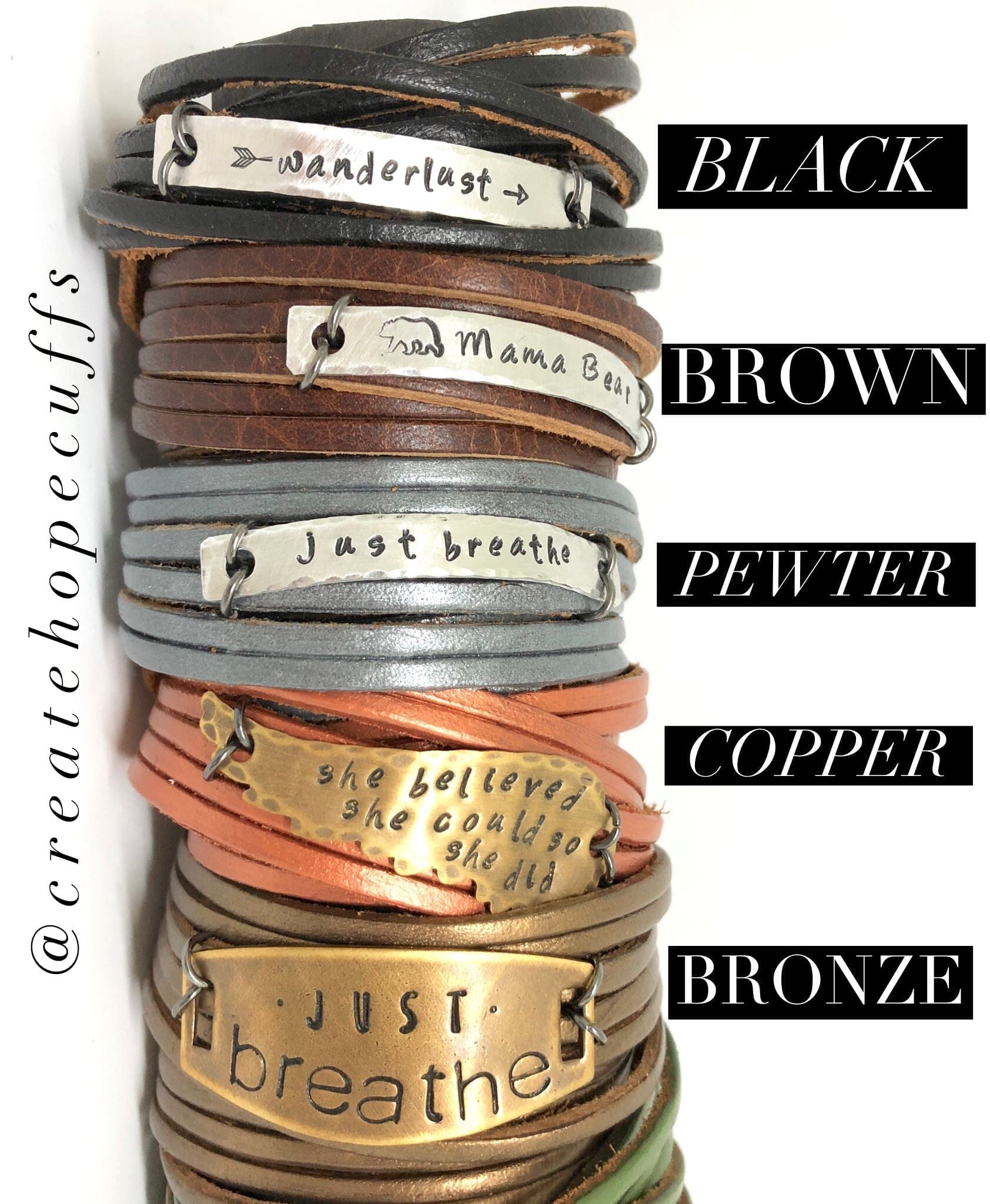 2024 WORD OF THE YEAR Double Wrap Leather Bracelet | Personalized | Adjustable Leather Wrap Create Hope Cuffs 