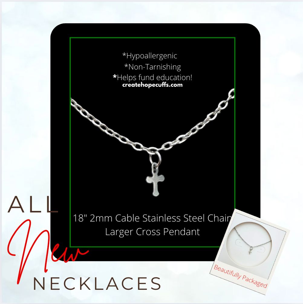 2025 DAY ONE | HOLI-DAILY | New! 2mm Hope Necklace | Stainless Steel | Choose Pendant | 18" Women Necklace Create Hope Cuffs Larger Cross 