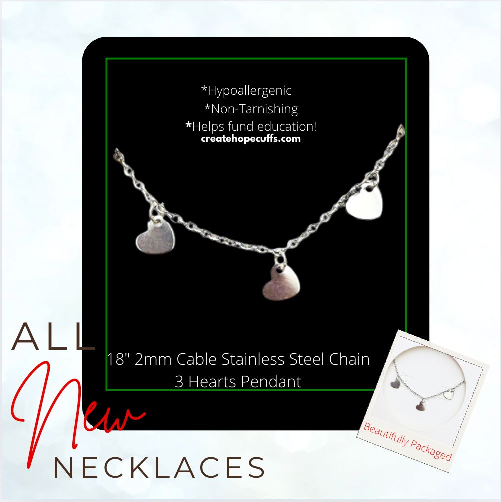 2025 DAY ONE | HOLI-DAILY | New! 2mm Hope Necklace | Stainless Steel | Choose Pendant | 18" Women Necklace Create Hope Cuffs Silver 3 Heart Pendants 