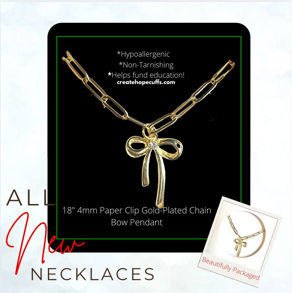 2025 DAY ONE | HOLI-DAILY | New! 4mm Hope Paper Clip Chain Necklace | Choose Pendant | 18" Women Necklace Create Hope Cuffs 4mm Gold Bow 