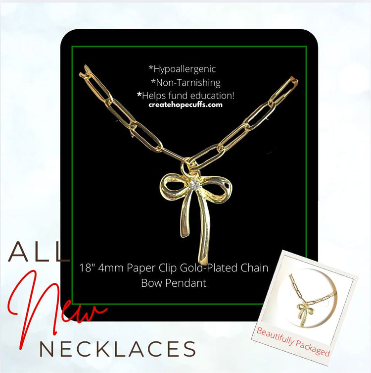 2025 DAY ONE | HOLI-DAILY | New! 4mm Hope Paper Clip Chain Necklace | Choose Pendant | 18" Women Necklace Create Hope Cuffs 4mm Gold Bow 