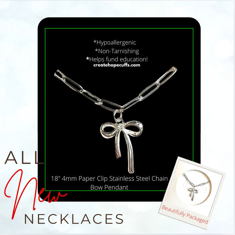 2025 DAY ONE | HOLI-DAILY | New! 4mm Hope Paper Clip Chain Necklace | Choose Pendant | 18" Women Necklace Create Hope Cuffs 4mm Stainless Steel Bow 