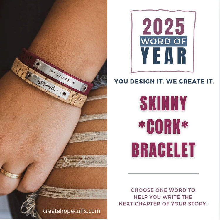 2025 WORD OF THE YEAR Cork Bracelet | Vegan ECO friendly | Womens | adjustable Skinny Bracelets Create Hope Cuffs 