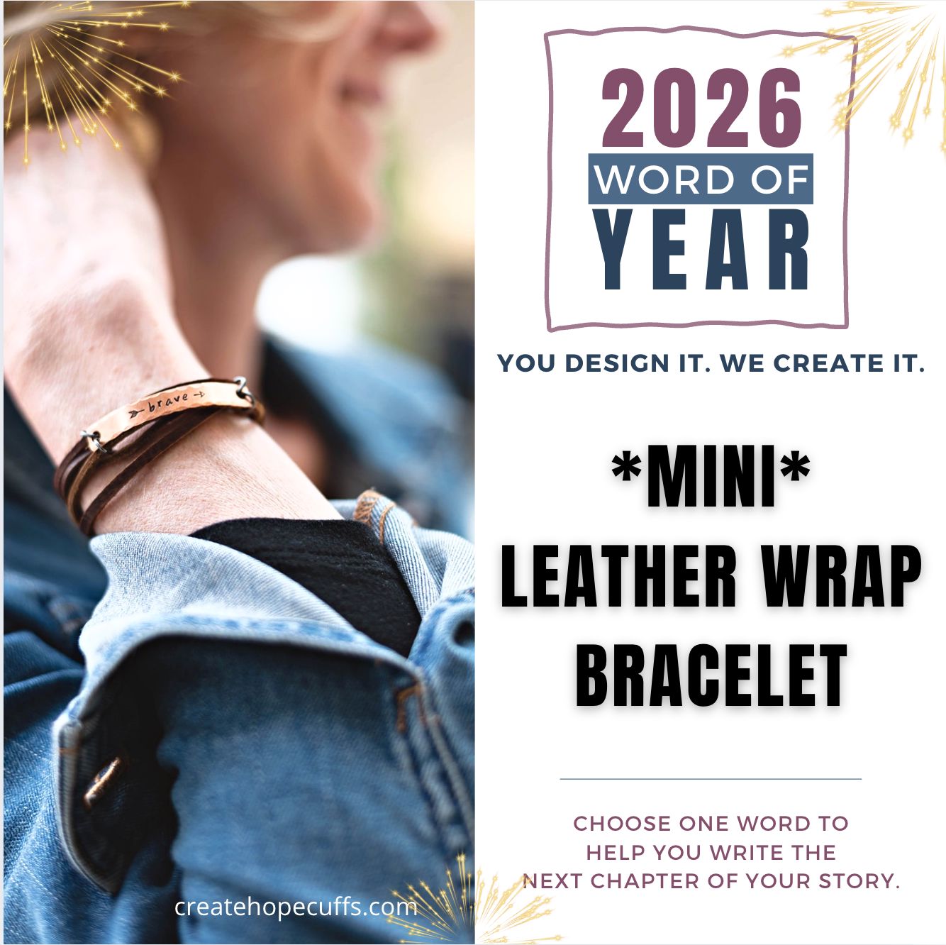 2026 WORD OF THE YEAR MiNi Wrap Leather Bracelet | Personalized | Adjustable Leather Wrap Create Hope Cuffs 