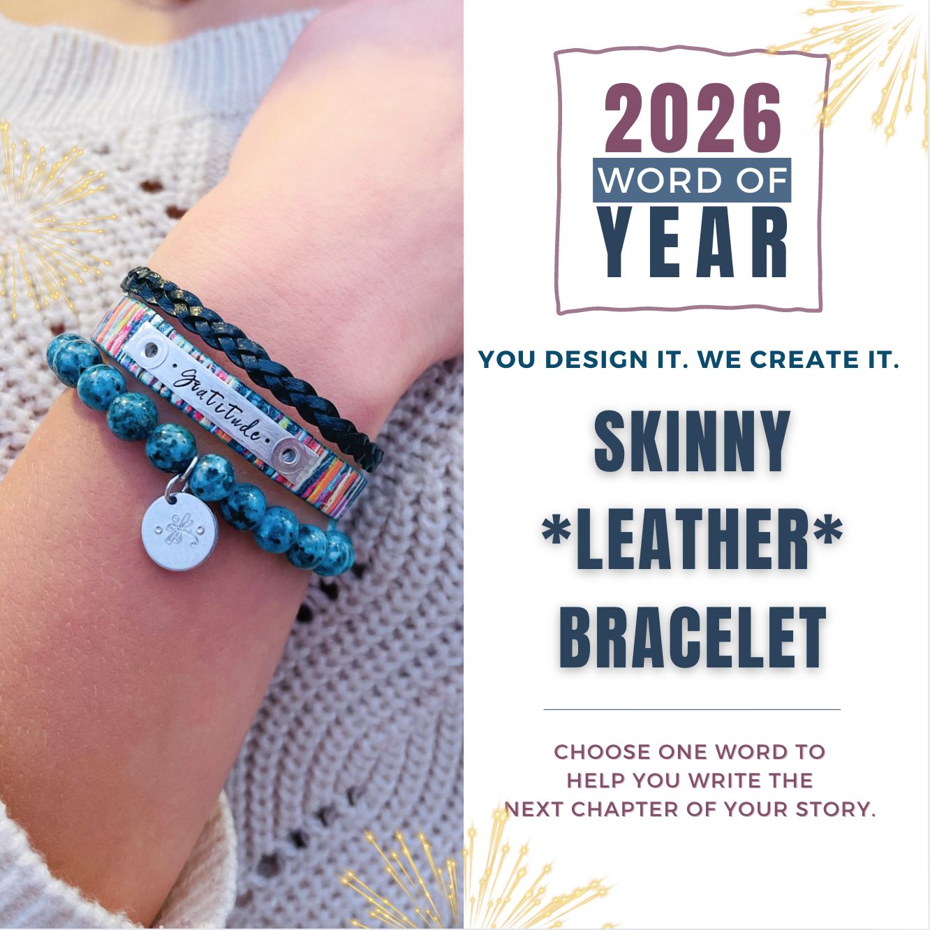 2026 WORD OF THE YEAR Skinny Genuine Leather Bracelet | Womens