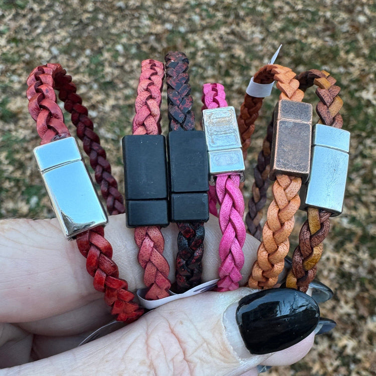 5mm FLAT Braided Leather Bracelets | SET A | 13 colors | Magnetic Closure | Unisex Bracelets Create Hope Cuffs 