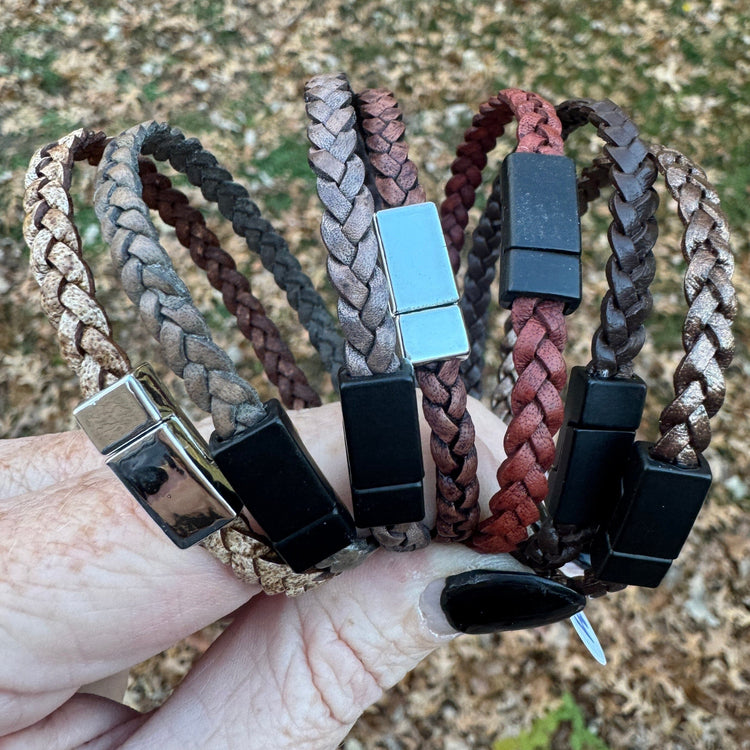 5mm FLAT Braided Leather Bracelets | SET A | 13 colors | Magnetic Closure | Unisex Bracelets Create Hope Cuffs 