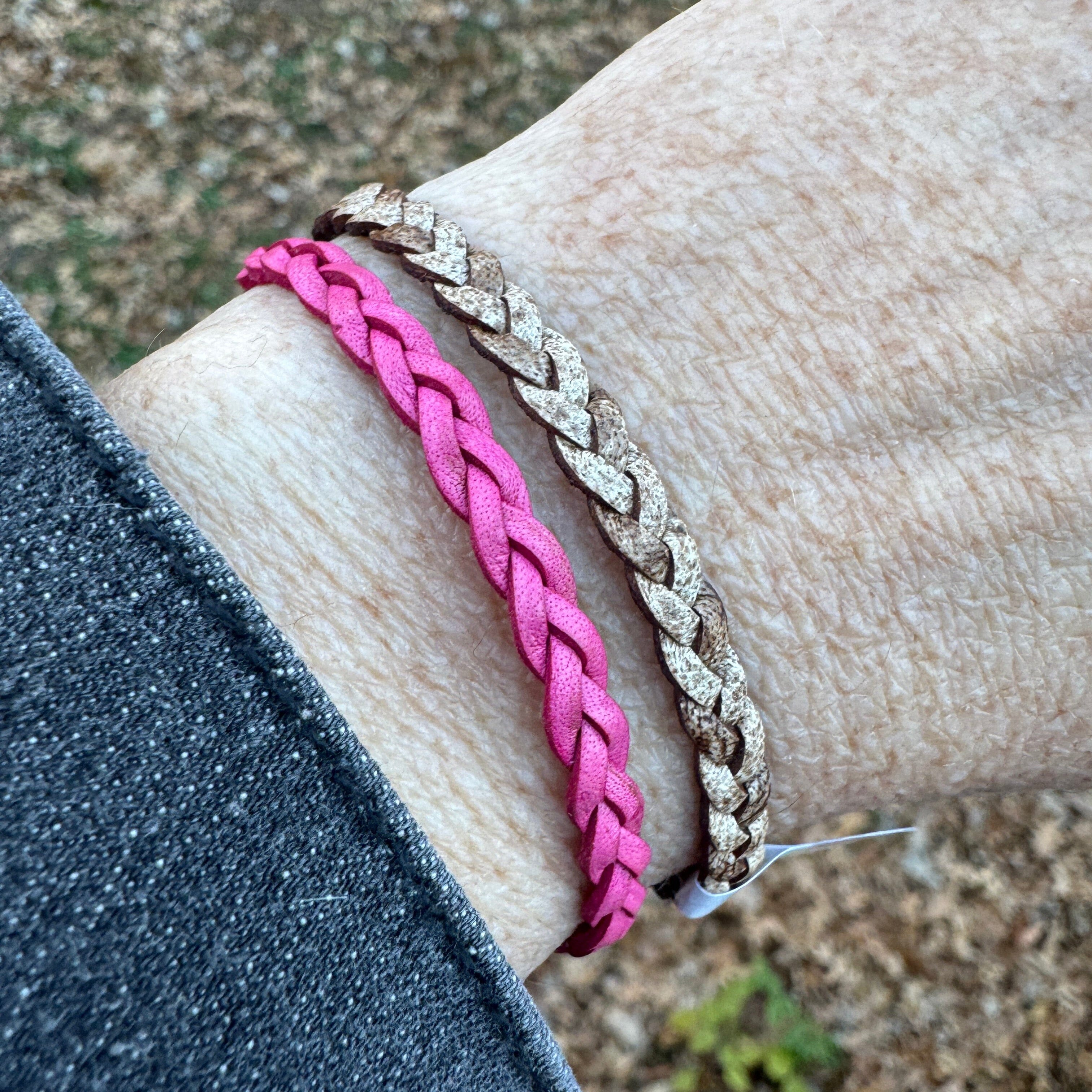 5mm FLAT Braided Leather Bracelets | SET A | 13 colors | Magnetic Closure | Unisex Bracelets Create Hope Cuffs Pink (new!) Small (wrist 5.5-6.0") 
