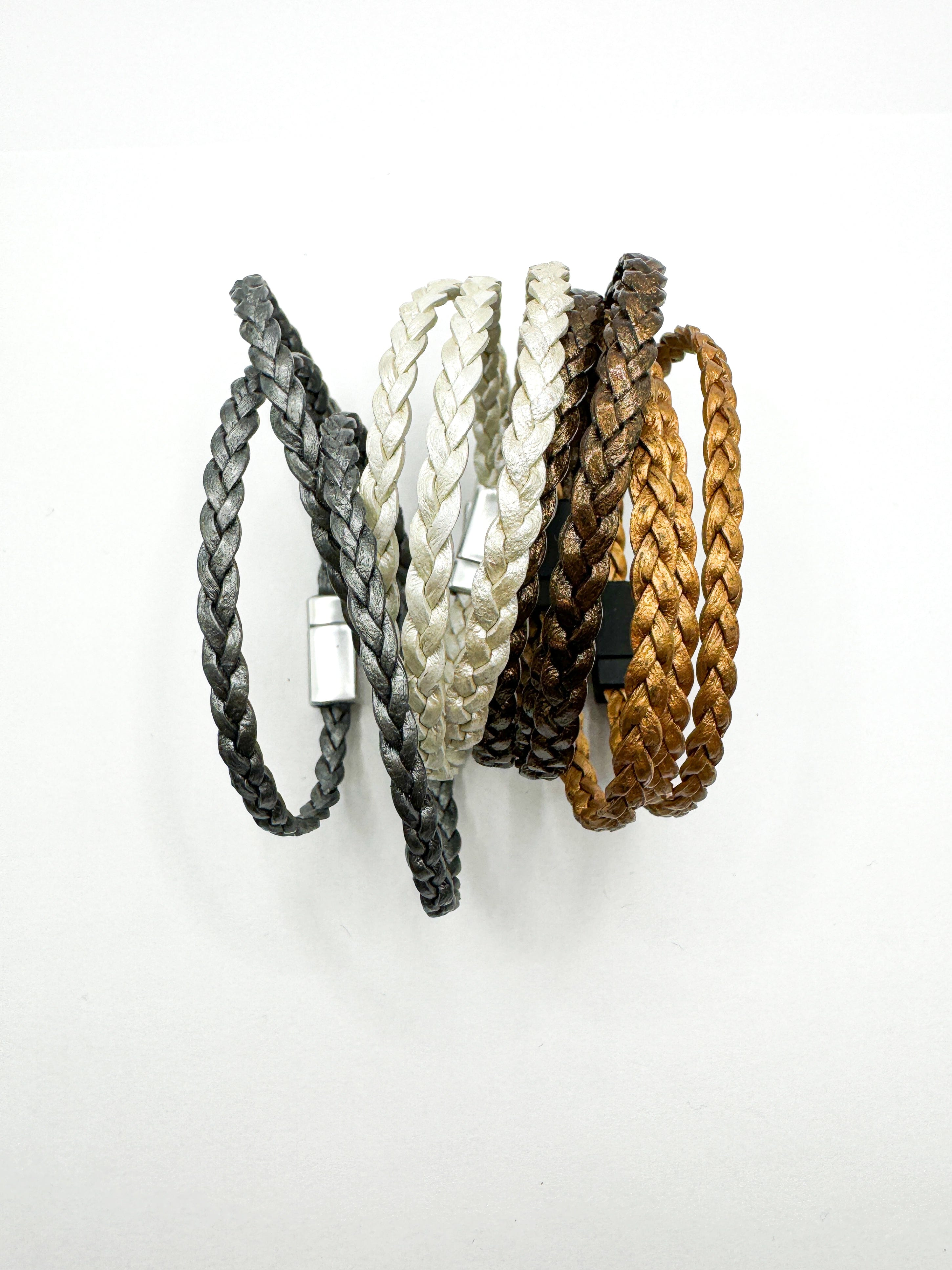 5mm FLAT Braided Leather Bracelets | SET A | 8 colors | Magnetic Closure | Unisex Bracelets Create Hope Cuffs 
