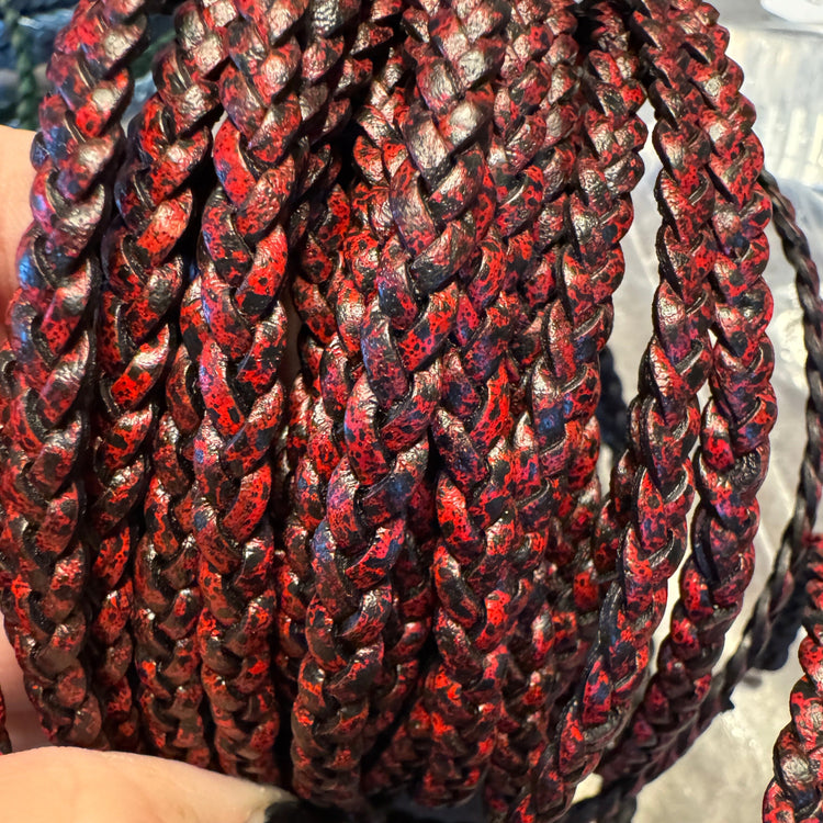 5mm FLAT Braided Leather Bracelets | SET A | 8 colors | Magnetic Closure | Unisex Bracelets Create Hope Cuffs English Red/Black Small (wrist 5.5-6.0") 