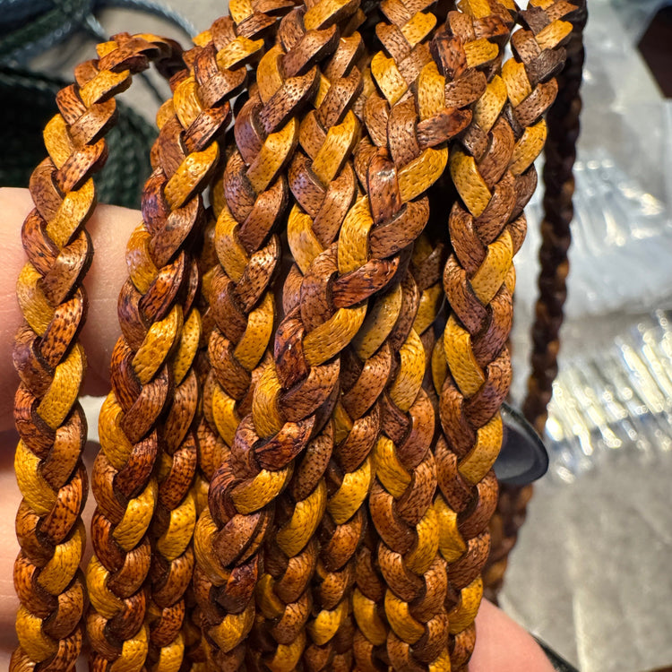 5mm FLAT Braided Leather Bracelets | SET A | 8 colors | Magnetic Closure | Unisex Bracelets Create Hope Cuffs Tri-Color Harvest Small (wrist 5.5-6.0") 