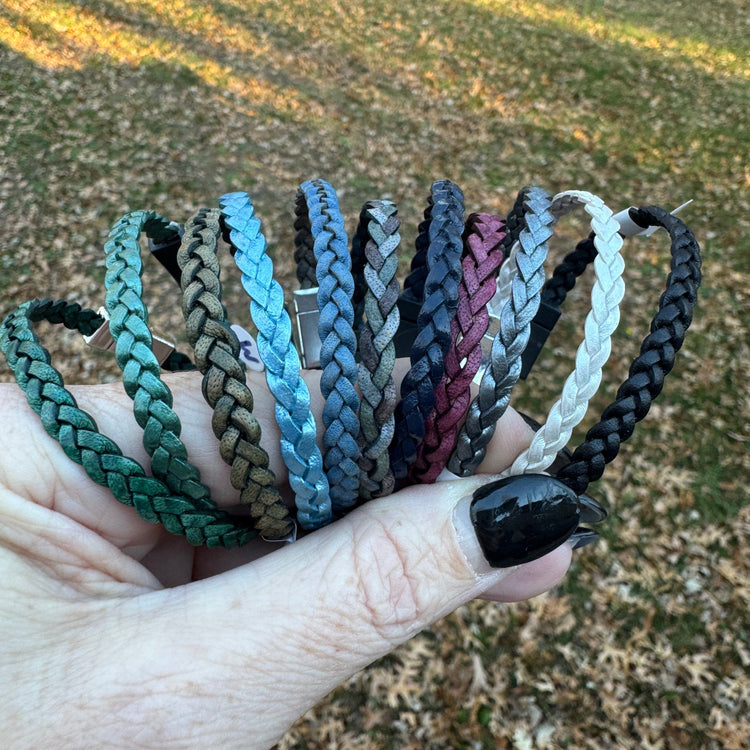 5mm FLAT Braided Leather Bracelets | SET B | 11 colors | Magnetic Closure | Unisex Bracelets Create Hope Cuffs Choose Your Color Small (wrist 5.5-6.0") 