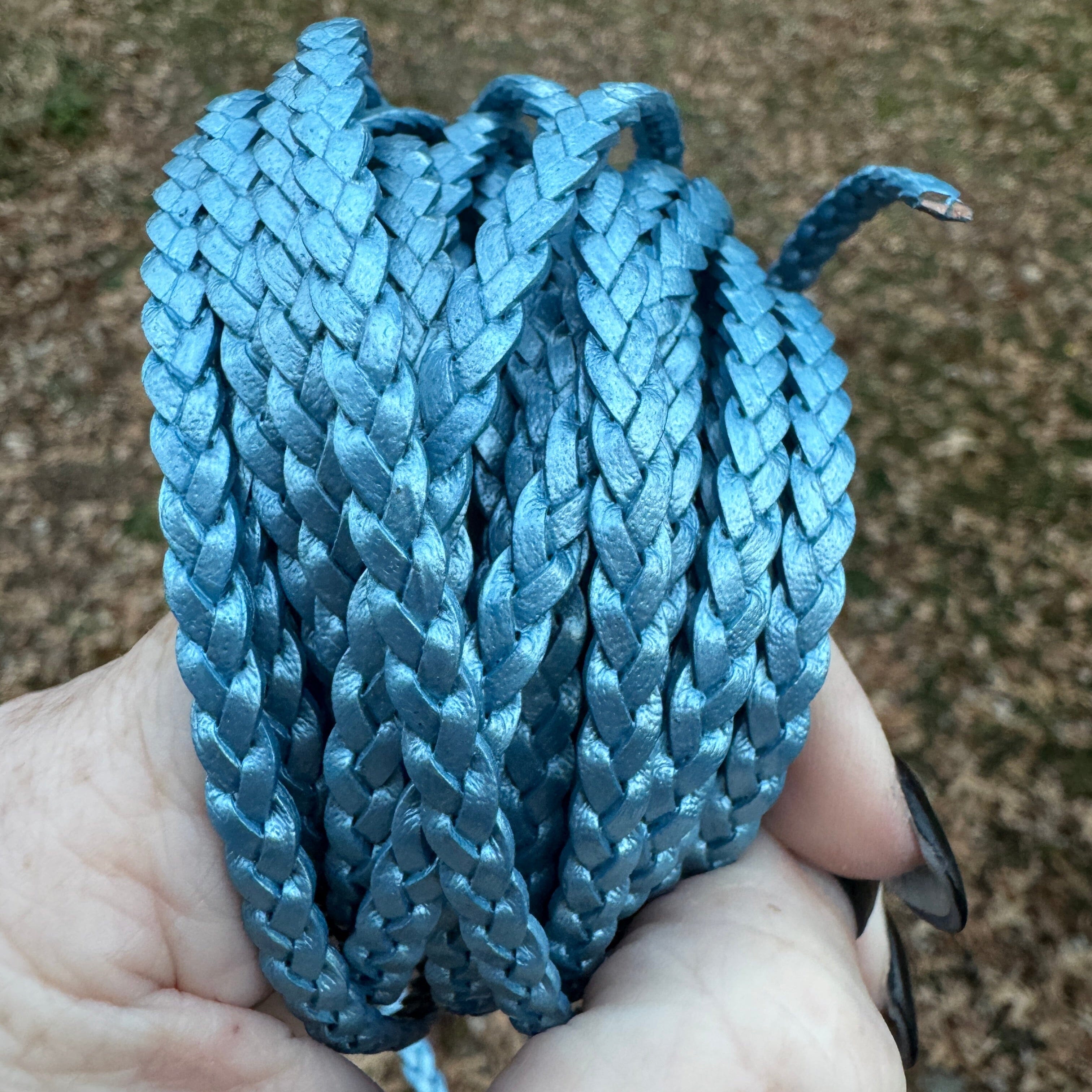 5mm FLAT Braided Leather Bracelets | SET B | 11 colors | Magnetic Closure | Unisex Bracelets Create Hope Cuffs Pearl Metallic Sky Blue Small (wrist 5.5-6.0") 