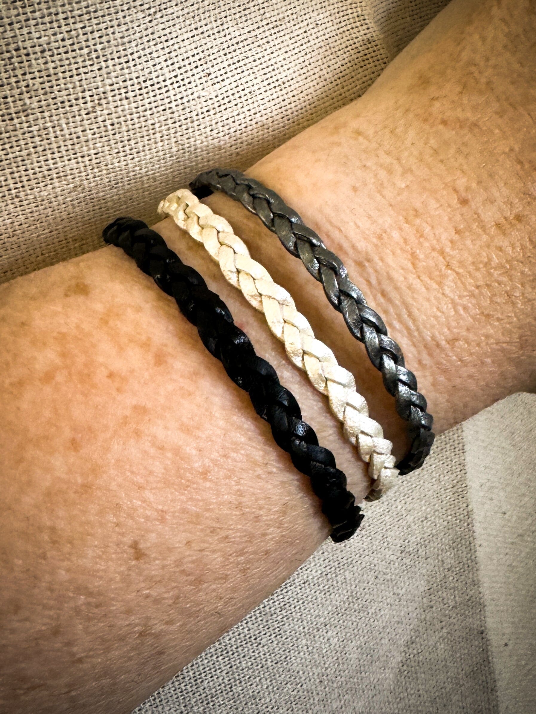 5mm FLAT Braided Leather Bracelets | SET B | 8 colors | Magnetic Closure |  Unisex