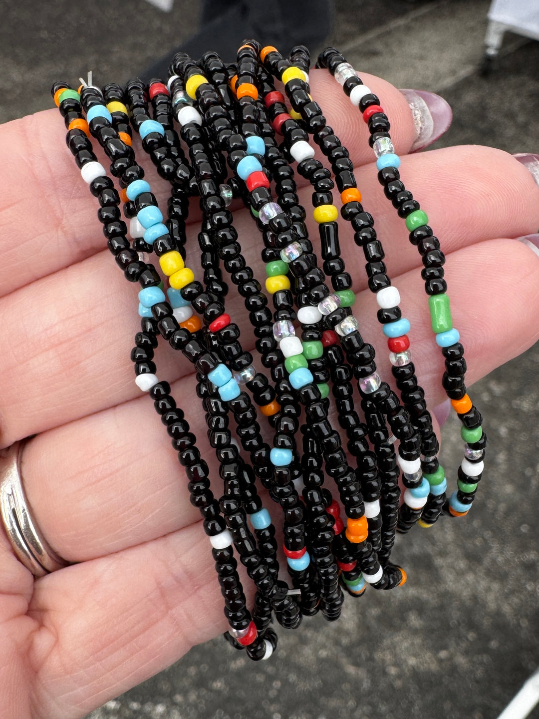 Black Rainbow Mix  | Glass Bead Bracelets | 2mm Beads | Women