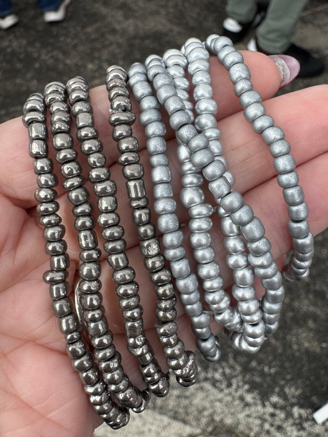 Pewter and Silver  | 2 COLORS | Glass Bead Bracelets | 4mm Beads | Women