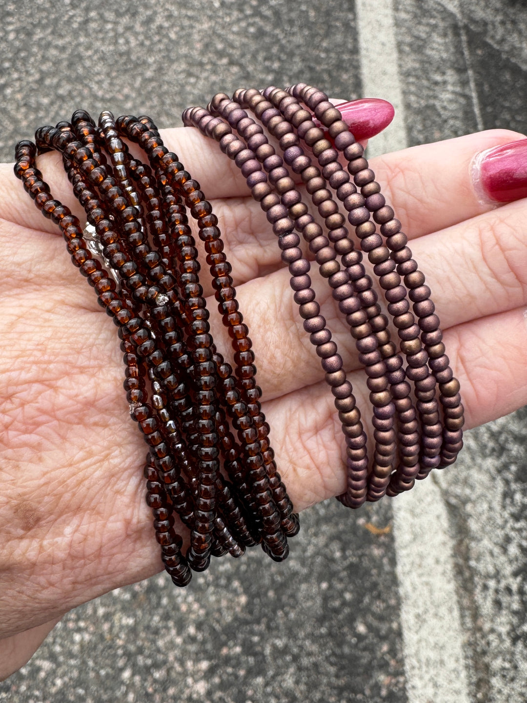 Brown and Copper  | 2 COLORS | Glass Bead Bracelets | 4mm Beads | Women