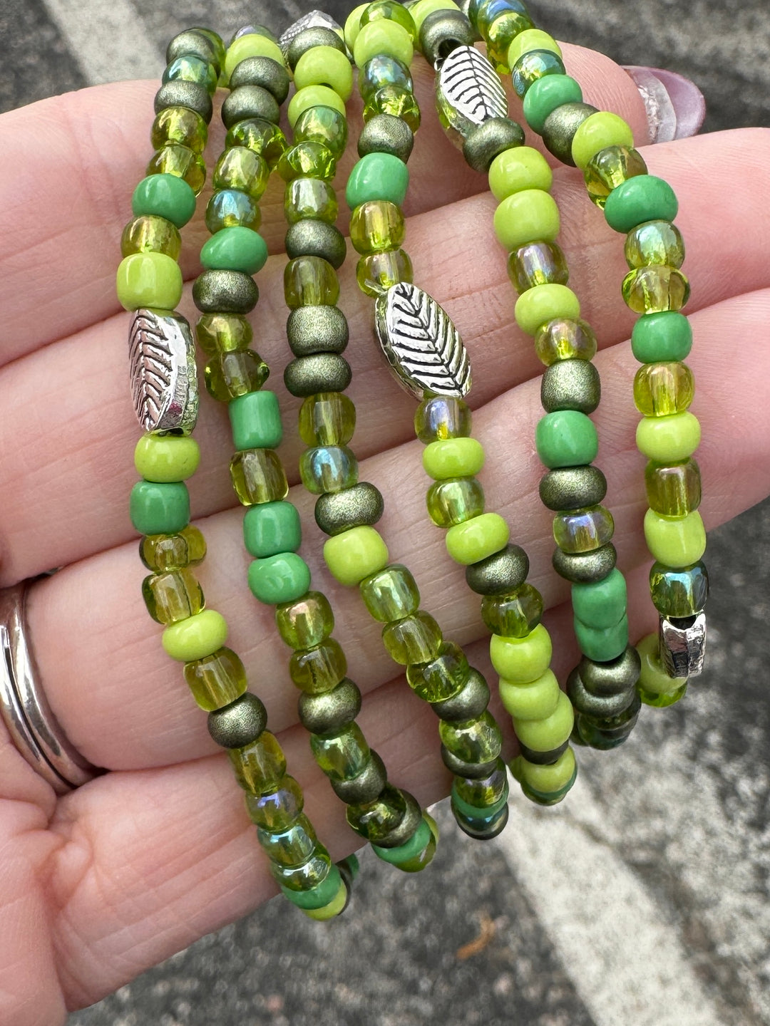 Green Leaf Mix | Glass Bead Bracelets | 4mm Beads | Women