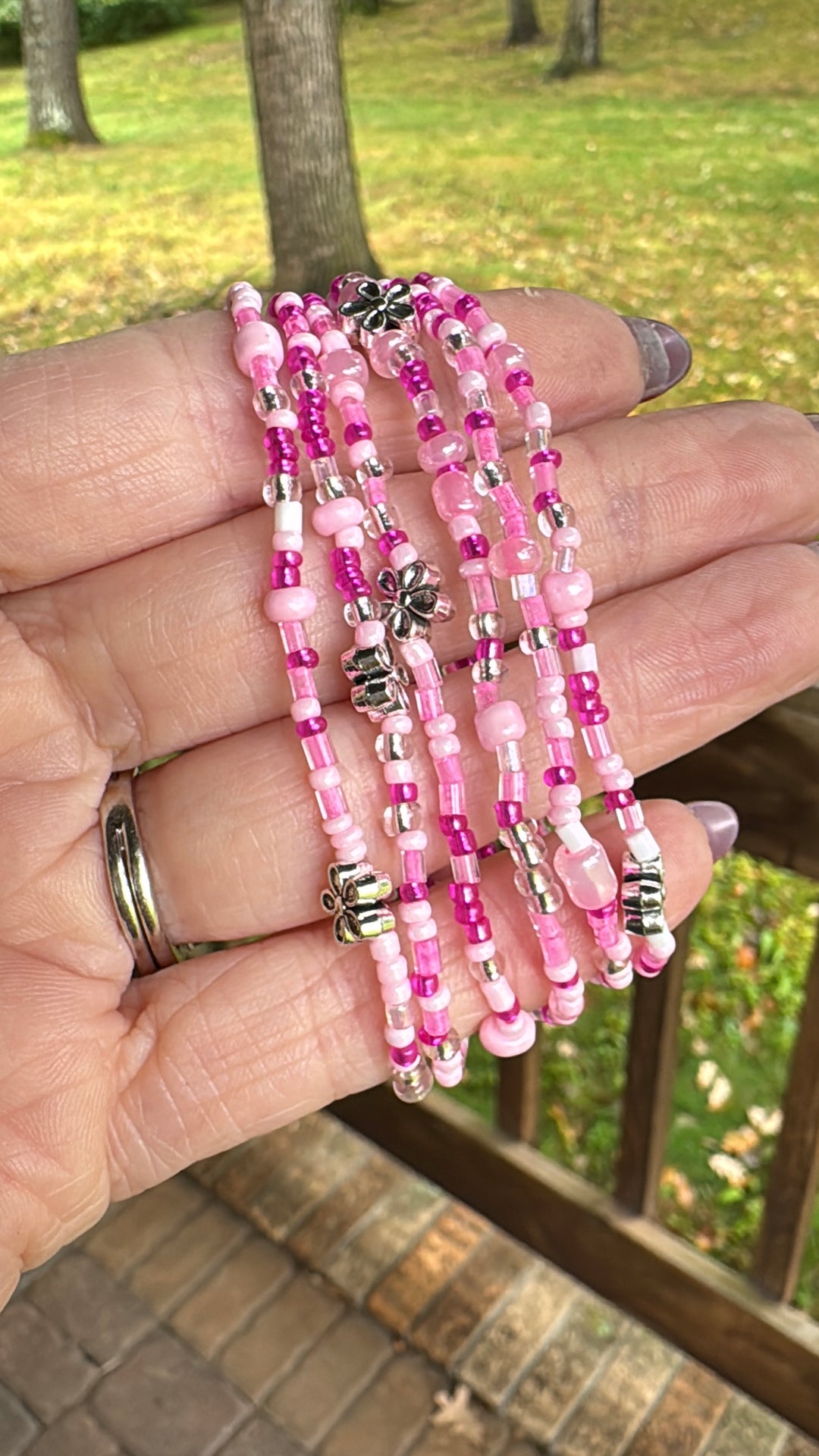 Pastel Pink Flower | Tiny Seed Bead Bracelets | 2mm Beads | Women