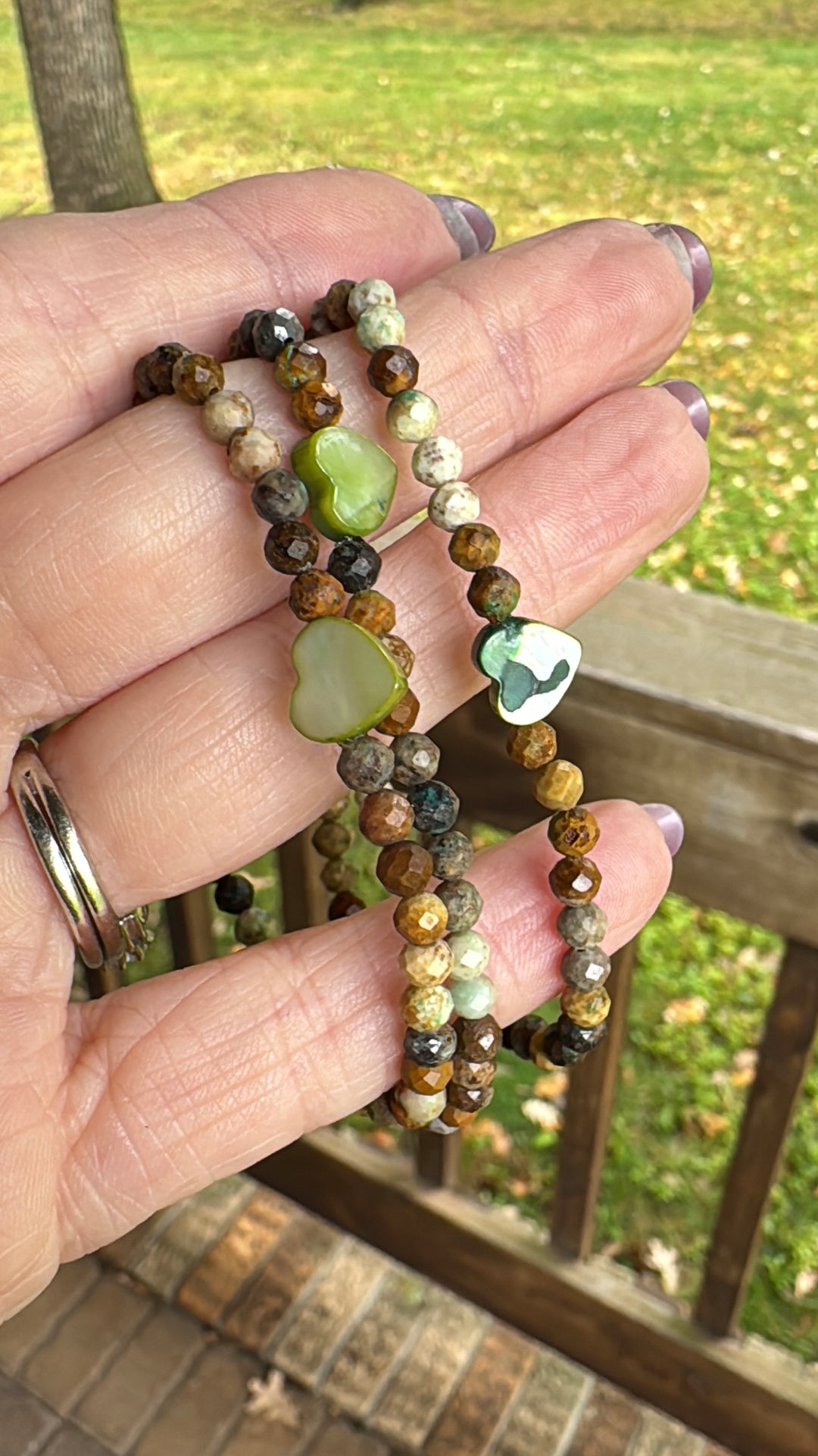 Earth Green Heart Stone | Gemstone Bead Bracelets | 4mm Beads | Women