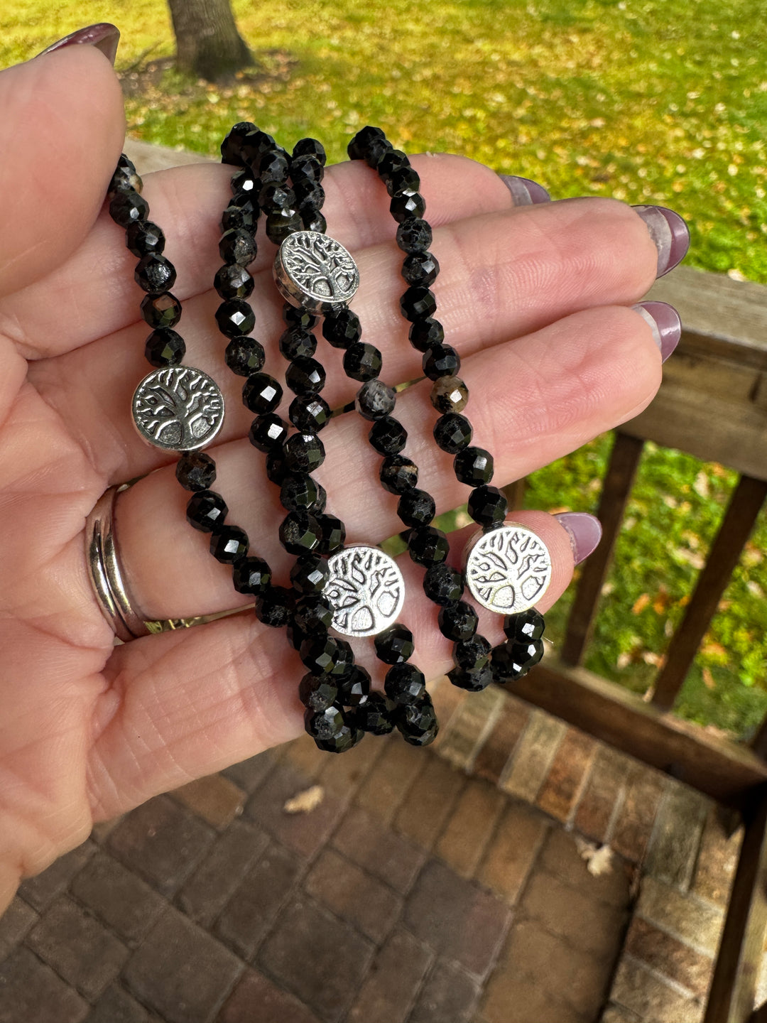 Onyx Tourmaline Tree of Life Stone | Gemstone Bead Bracelets | 4mm Beads | Women