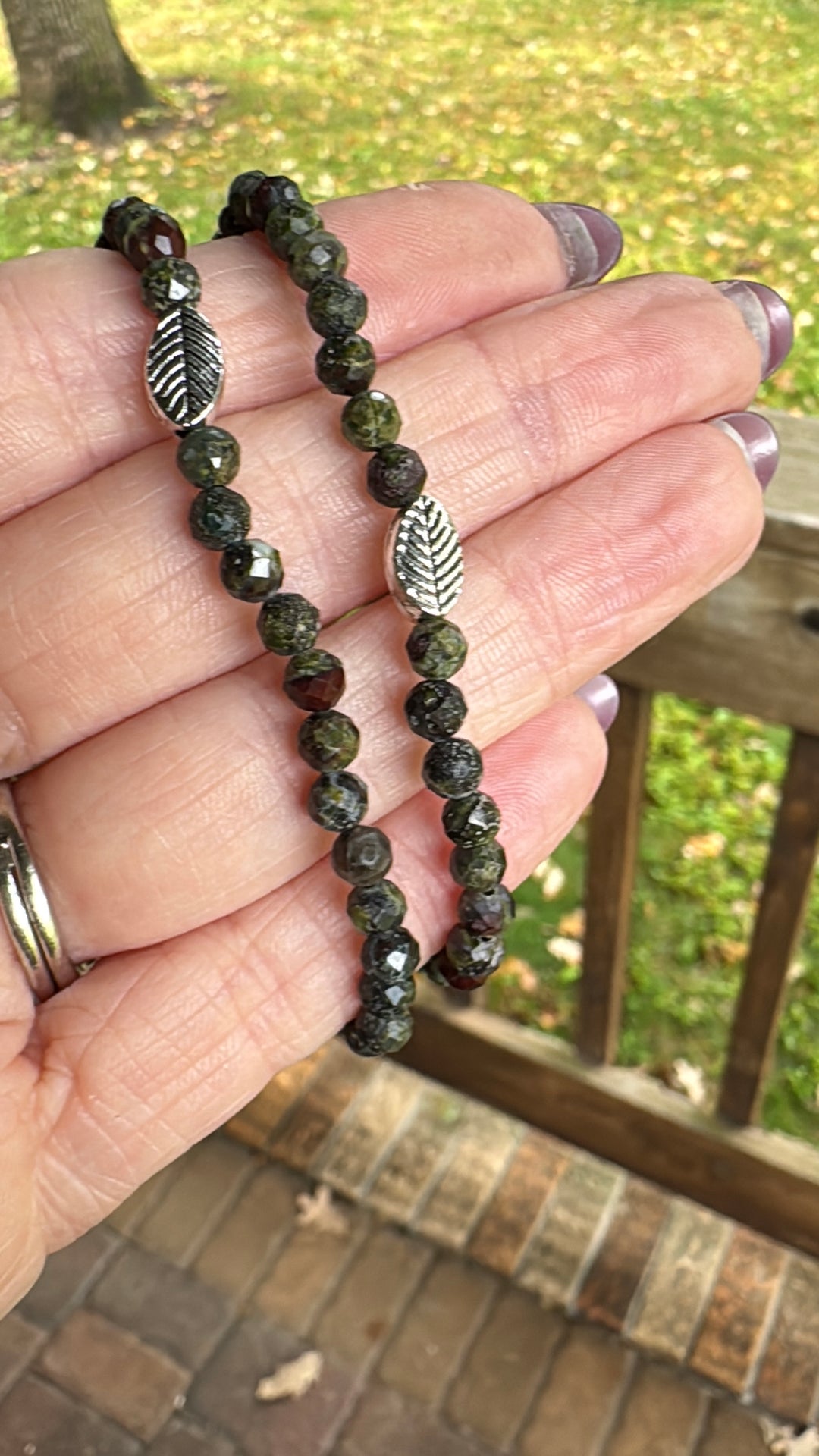 Deep Moss Green Stone | Gemstone Bead Bracelets | 4mm Beads | Women