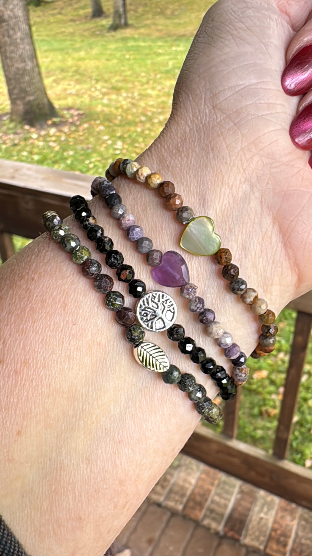 Earth Green Heart Stone | Gemstone Bead Bracelets | 4mm Beads | Women