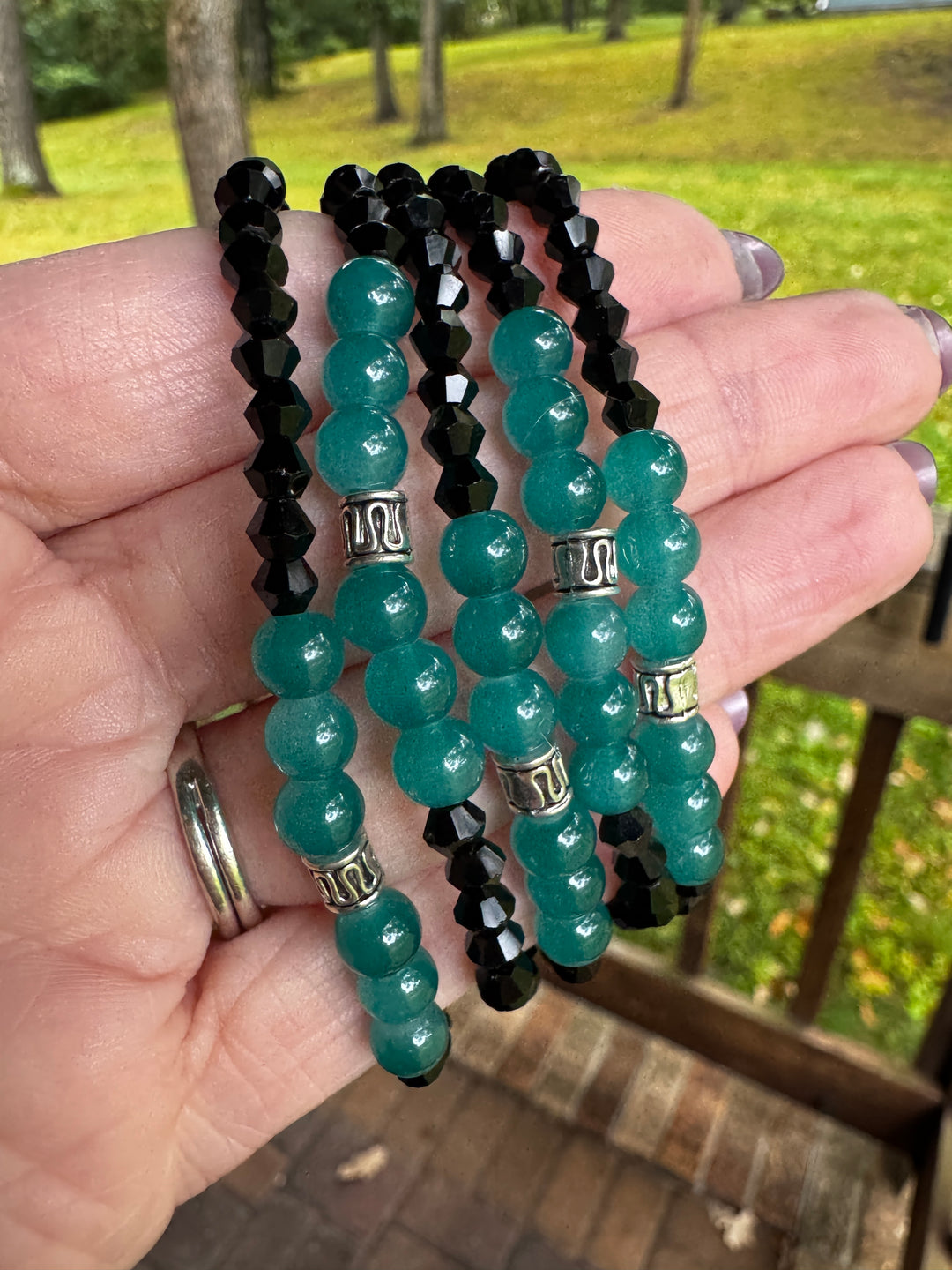 Deep Turquoise and Onyx Stone | Gemstone Bead Bracelets | 6mm Beads | Women