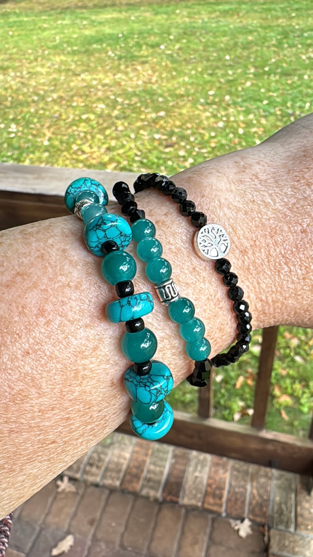 Deep Turquoise and Onyx Stone | Gemstone Bead Bracelets | 6mm Beads | Women