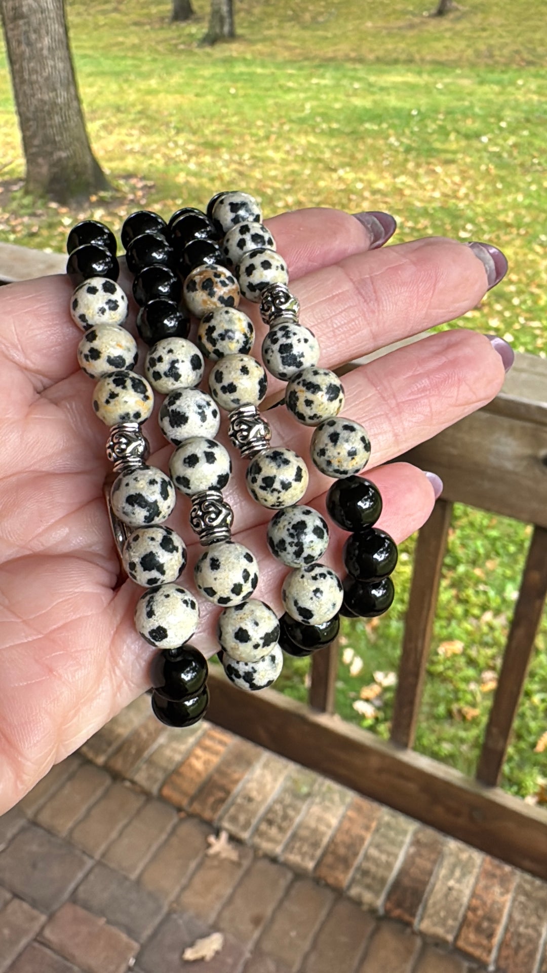 Dalmatian Onyx | Gemstone Bead Bracelets | 8mm Beads | Women