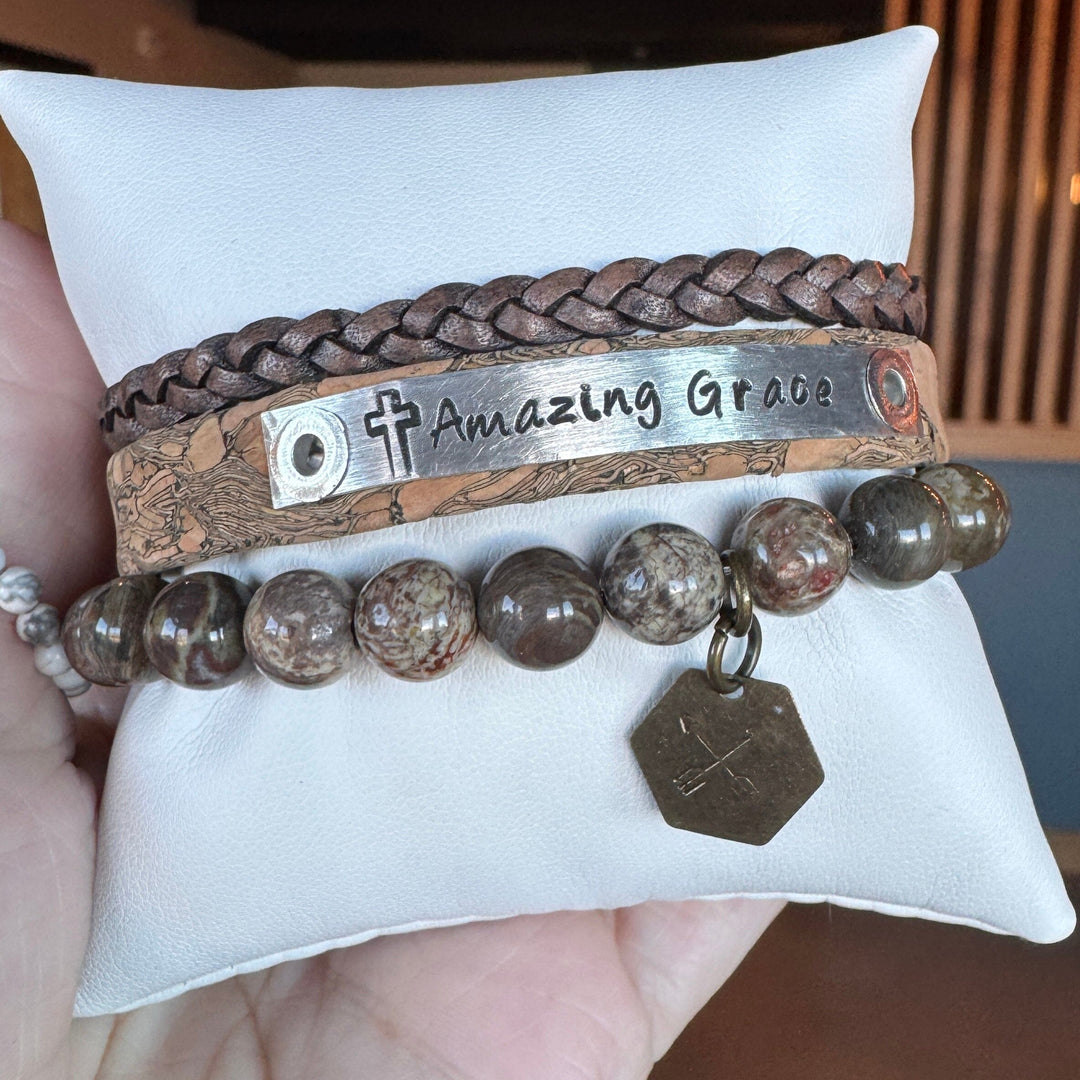 AMAZING GRACE | Natural Vein Cork Skinny Set | 3 pieces | Bracelets | Women Skinny Bracelets Create Hope Cuffs 
