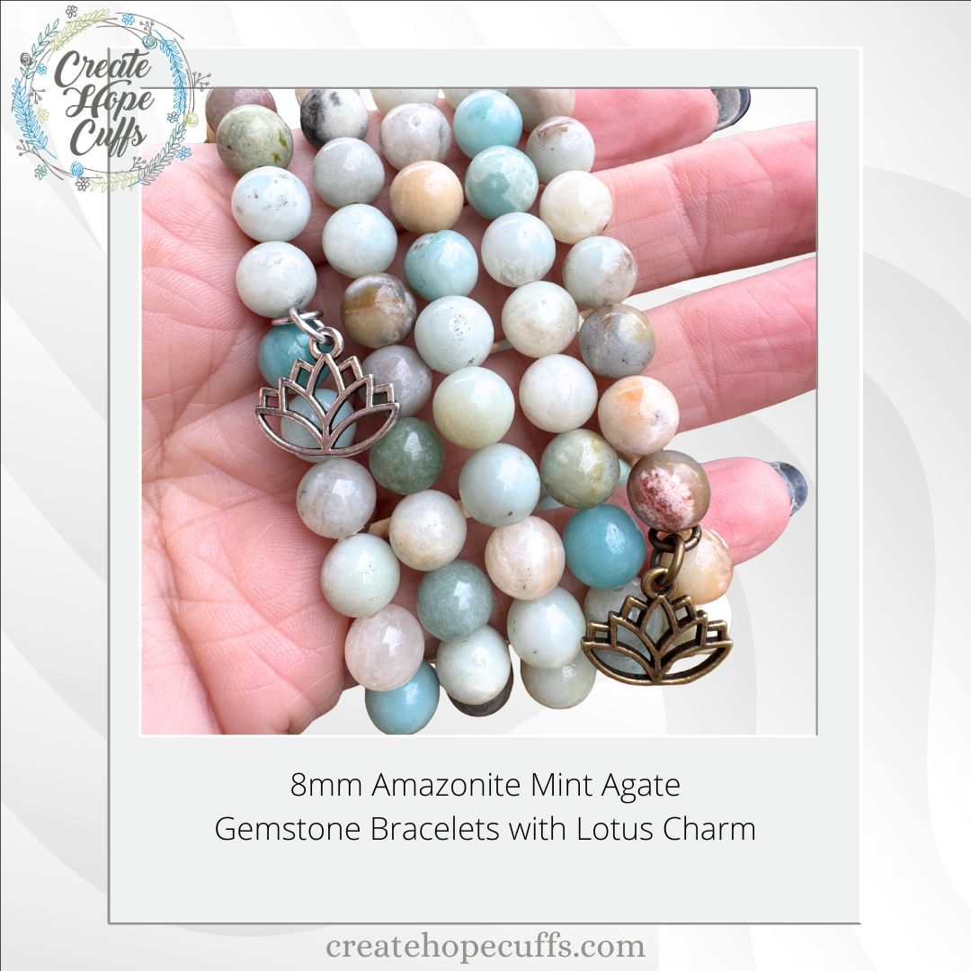 Amazonite Mint SHINE Bead Bracelet | 8mm | Natural Stone | Women Bracelets Create Hope Cuffs 