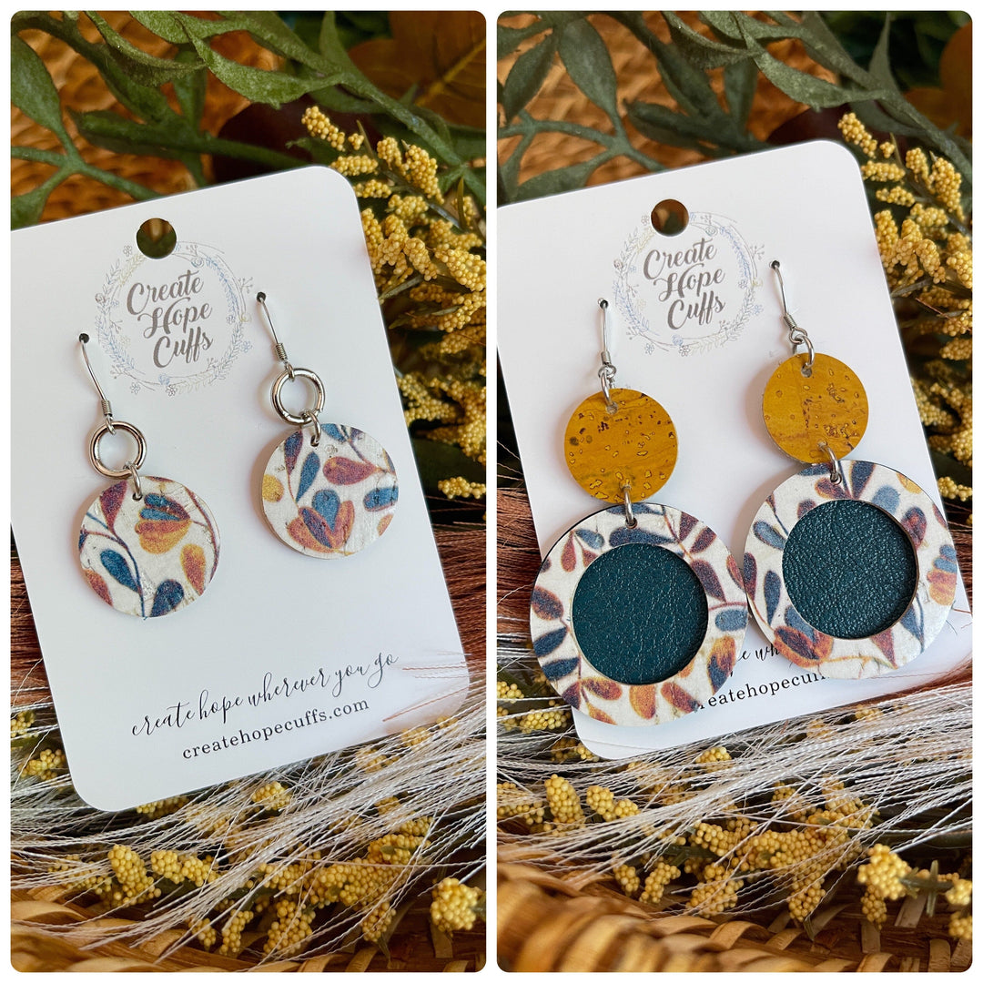 Autumn Branches | 2 Styles | Circle Leather Earrings | Hypoallergenic | Women Leather Earrings Create Hope Cuffs 