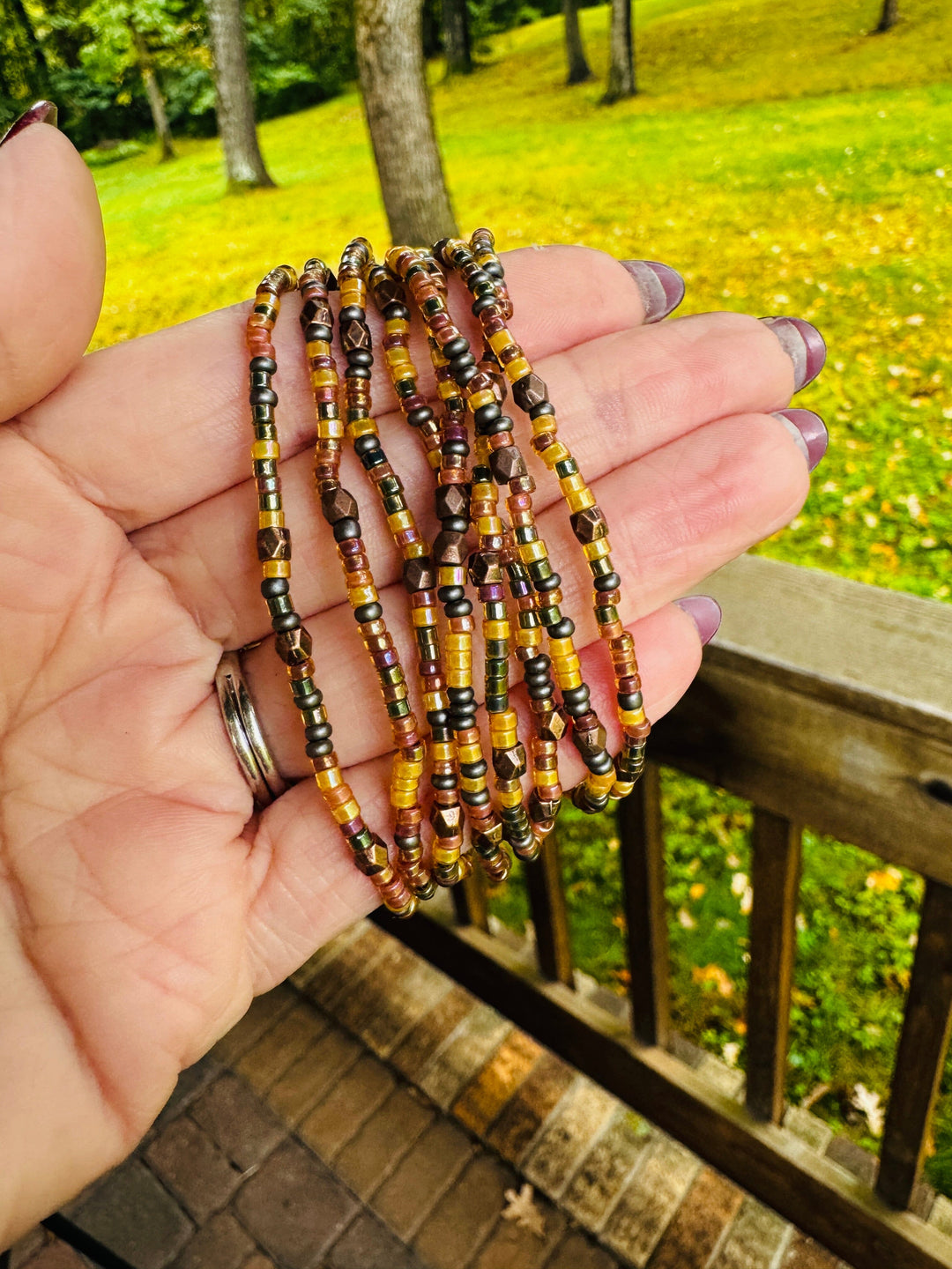 Autumn Celebration | 4 COLORS | Glass Seed Bead Bracelets | 2mm Beads | Women Bracelets Create Hope Cuffs Orchard Brown Mix 