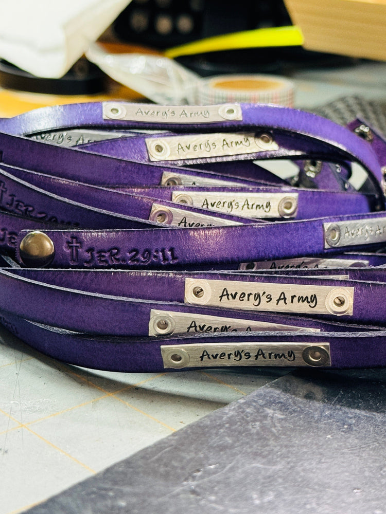 AVERY'S ARMY Fundraiser | Purple Leather Skinny Bracelet | Adjustable Skinny Bracelets Create Hope Cuffs 