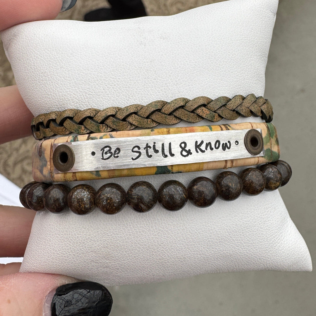 BE STILL | Natural Floral Cork Skinny Set | 3 pieces | Bracelets | Women Skinny Bracelets Create Hope Cuffs 