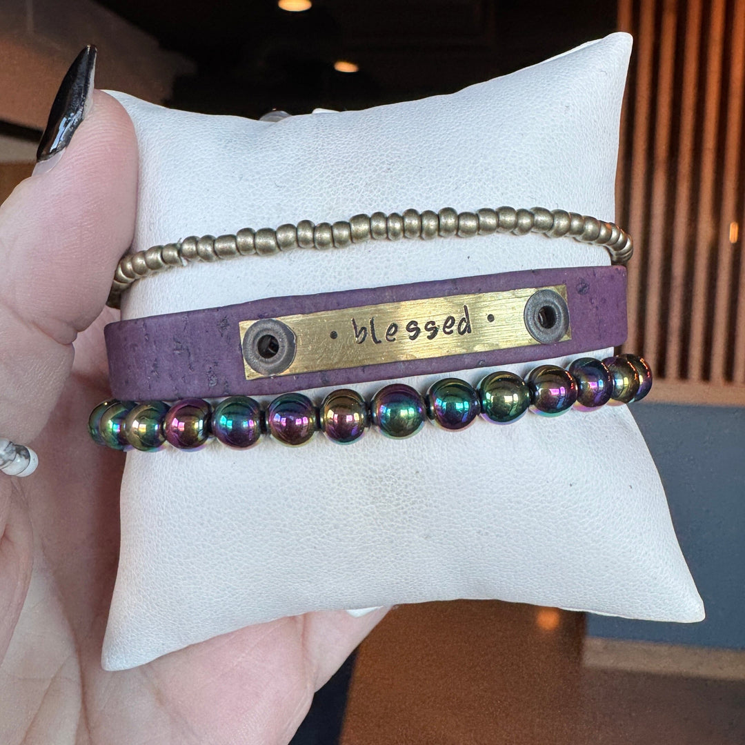BLESSED | Purple Cork Skinny Set | 3 pieces | Bracelets | Women Skinny Bracelets Create Hope Cuffs 