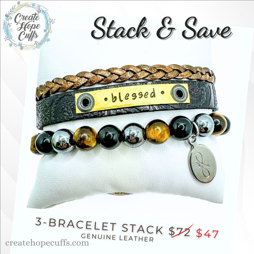BLESSED Stack | Skinny Leather Stack Set | 3 pieces | Bracelets | Womens Skinny Bracelets Create Hope Cuffs 
