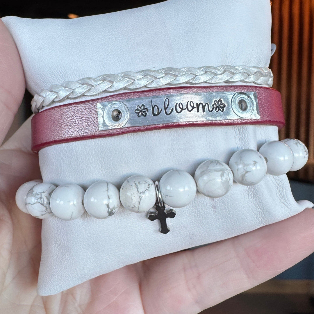 BLOOM | Brushed Pink Leather Skinny Set | 3 pieces | Bracelets | Women Skinny Bracelets Create Hope Cuffs 