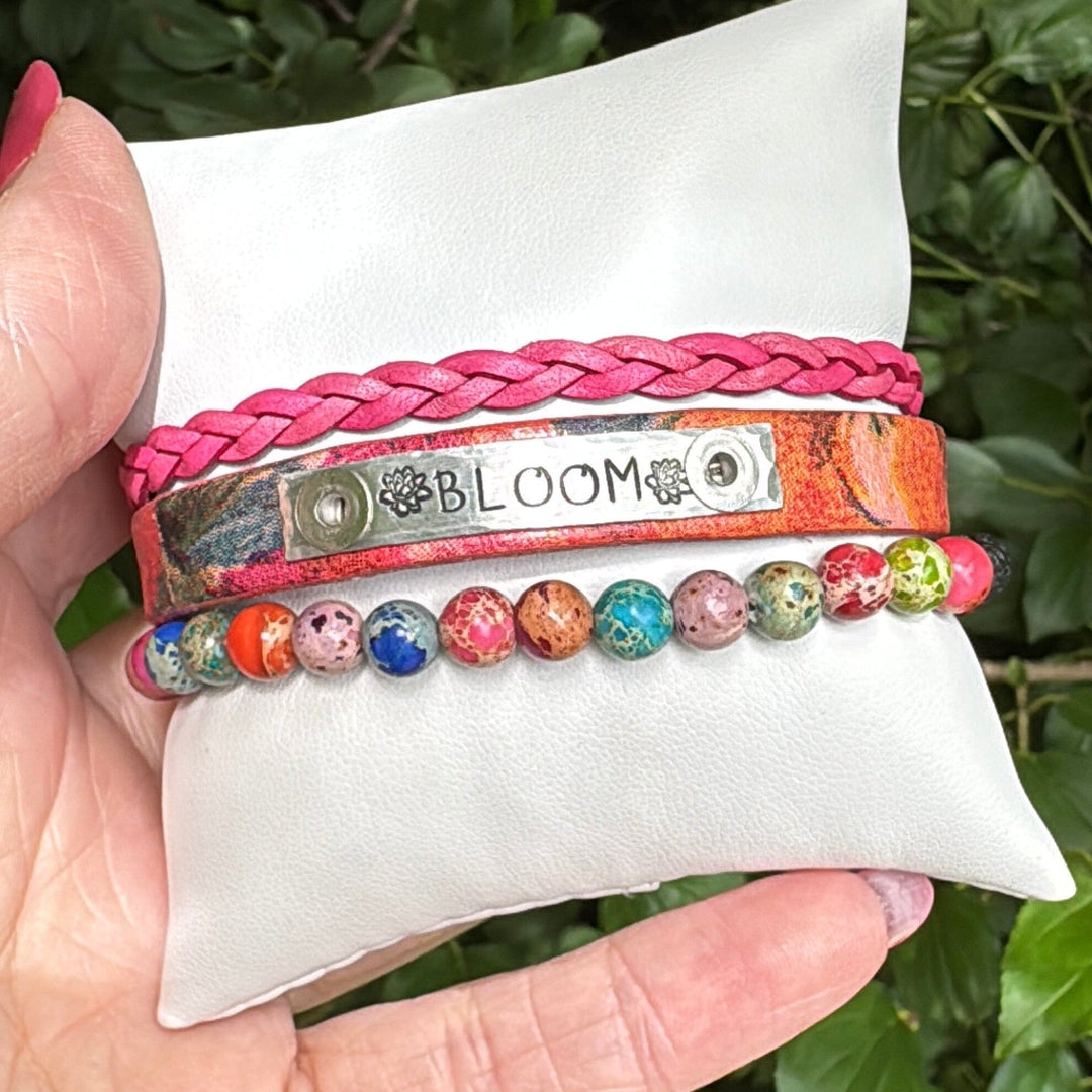 BLOOM | Rose Watercolor Leather Skinny Set | 3 pieces | Bracelets | Women Skinny Bracelets Create Hope Cuffs 