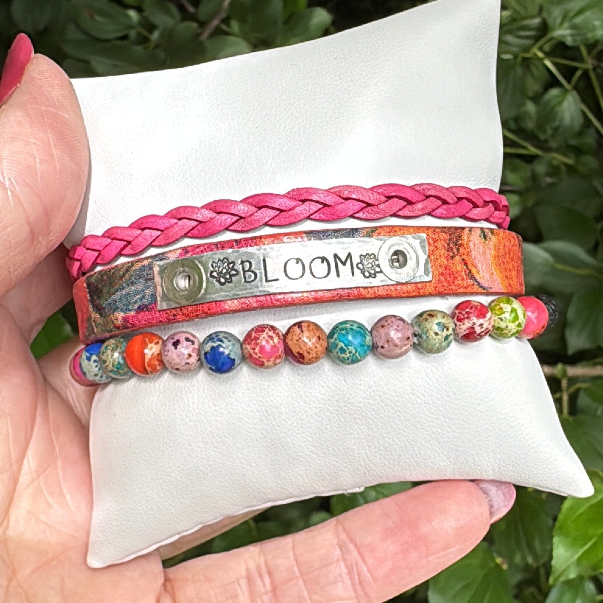 BLOOM | Rose Watercolor Leather Skinny Set | 3 pieces | Bracelets | Women Skinny Bracelets Create Hope Cuffs 