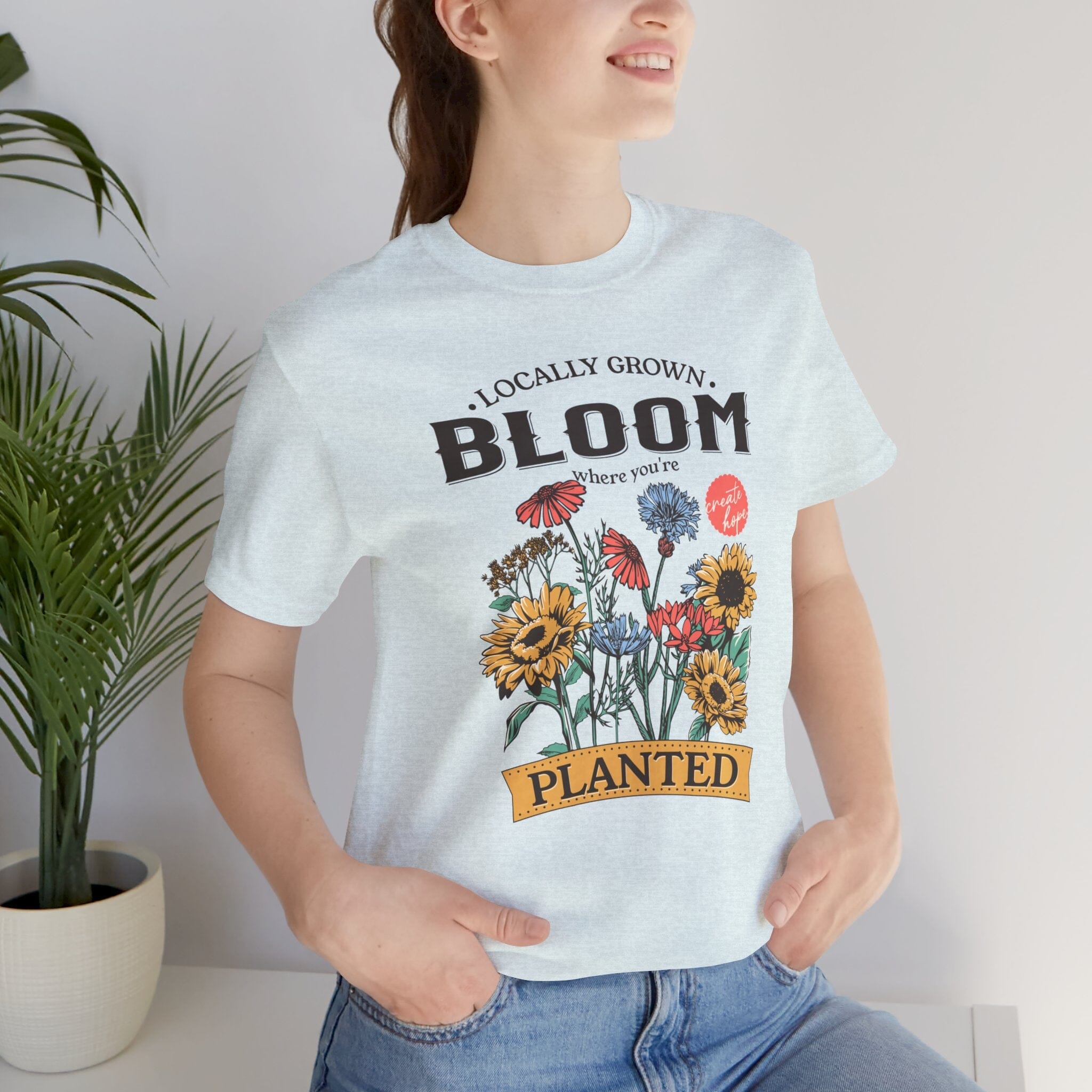 BLOOM | Womens Short Sleeve Bella Tee | 6 colors | S-4XL | Hope Swag T-Shirt Printify Heather Ice Blue S 