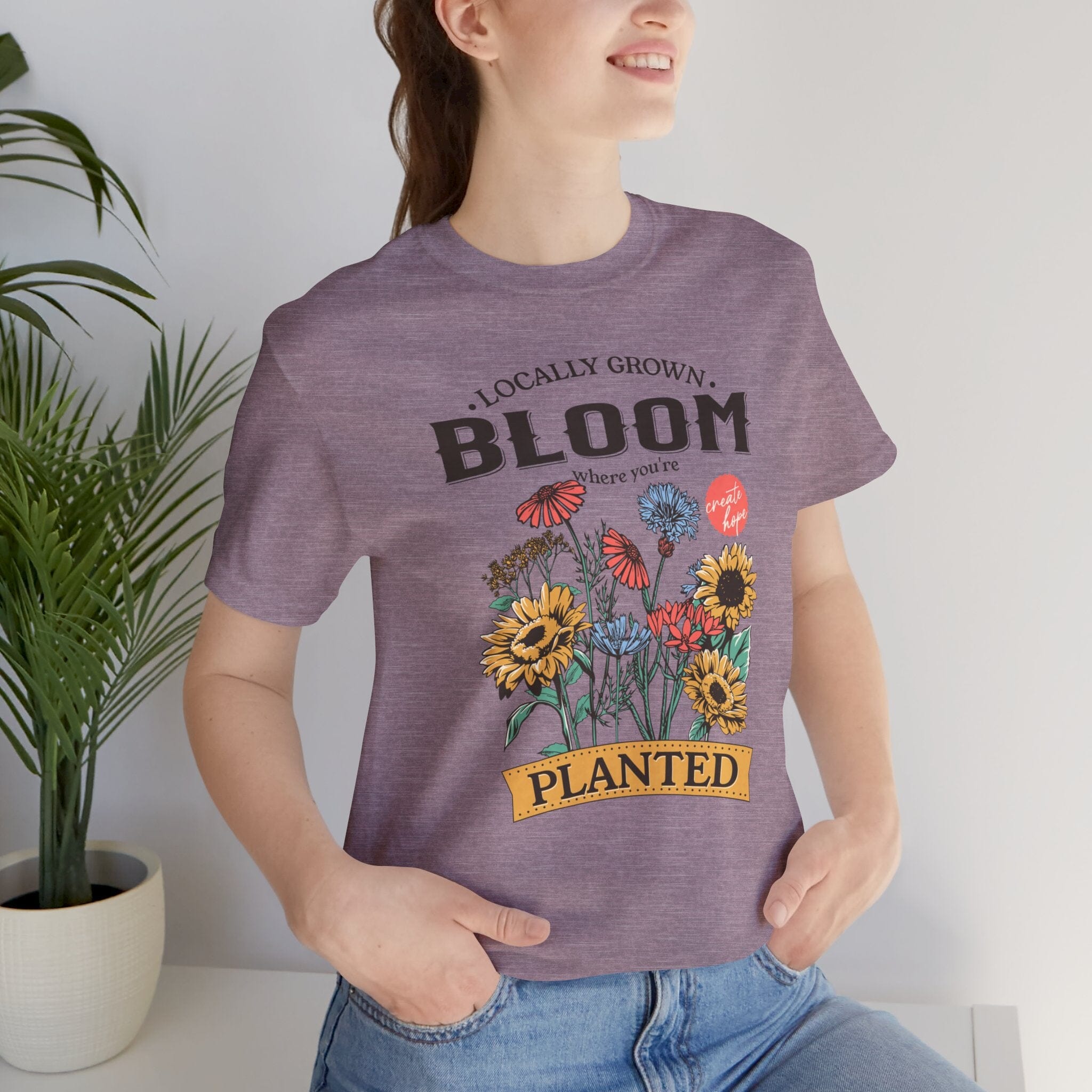 BLOOM | Womens Short Sleeve Bella Tee | 6 colors | S-4XL | Hope Swag T-Shirt Printify Heather Purple S 